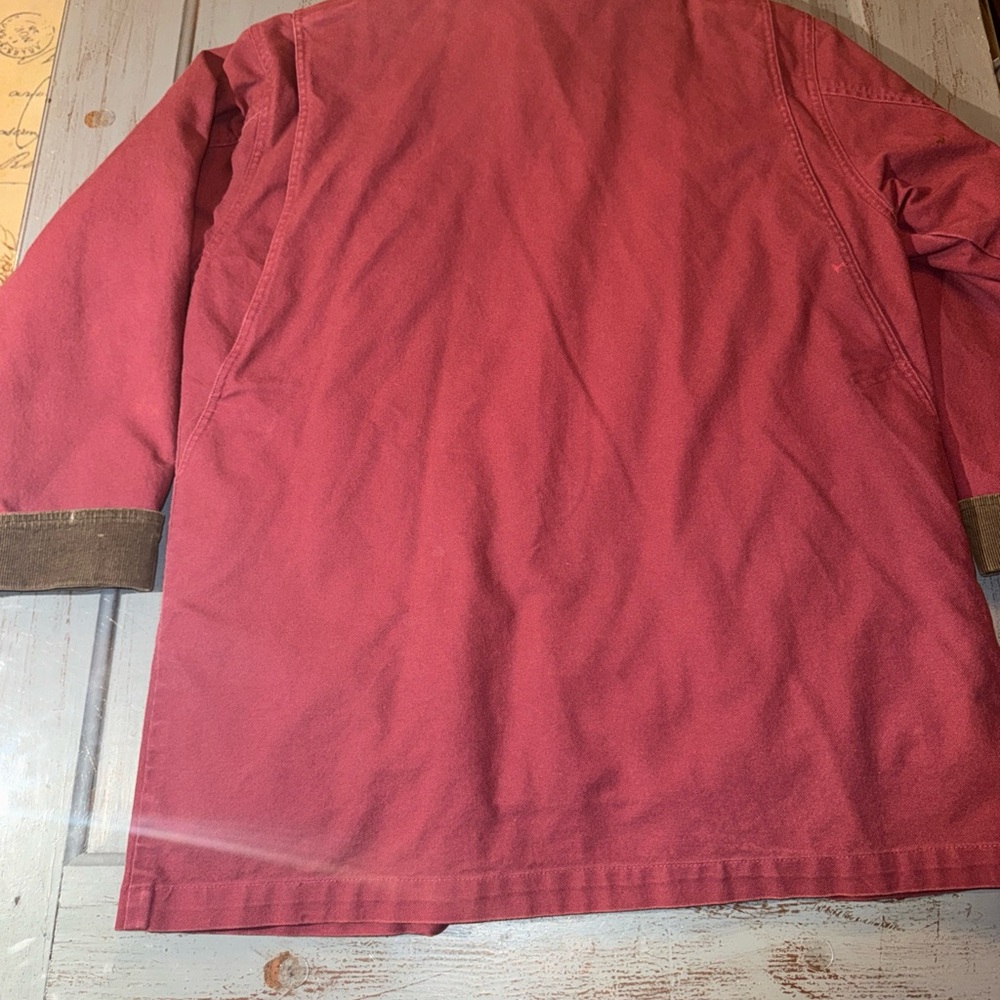 Vtg L.L. Bean Chore Barn Jacket Canvas Coat Womens M Red Primaloft Plaid Lining - Picture 12 of 13